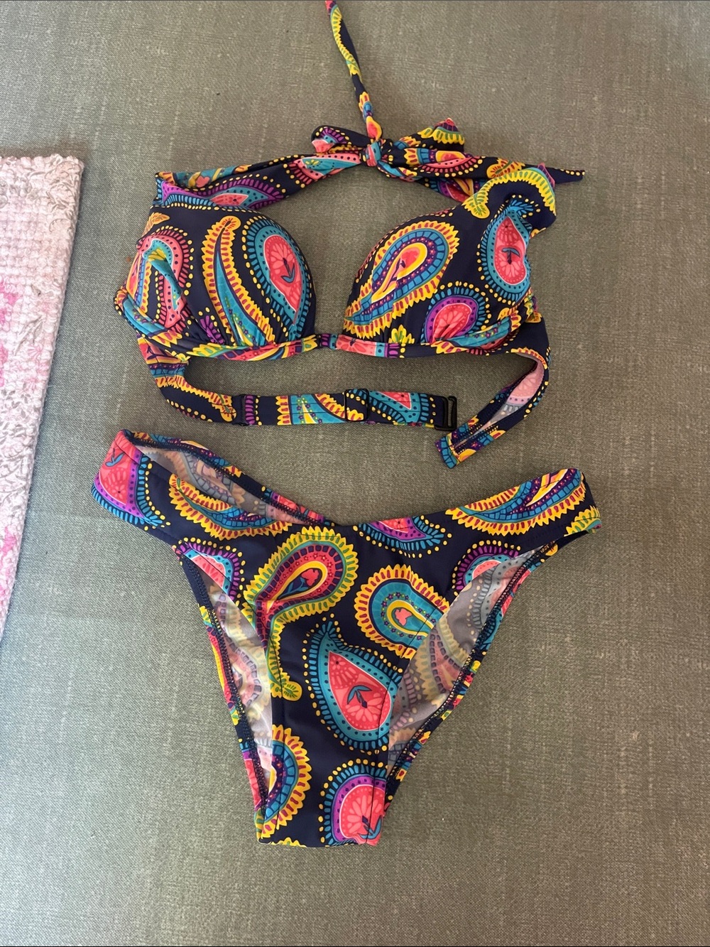 VENUS Navy Bikini with Pink, Yellow, Teal & Orange Paisley